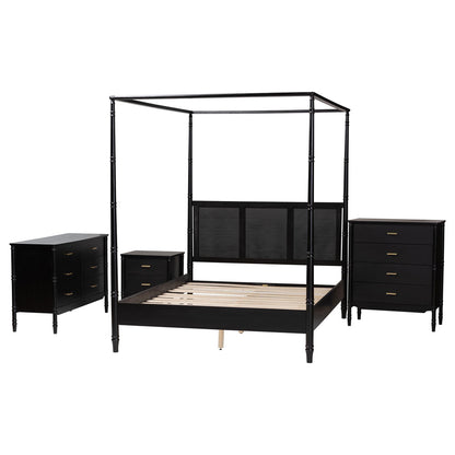 Baxton Studio - Marisela King Bedroom Set in Black - Abeni-Black-King 4PC Bedroom Set view 2