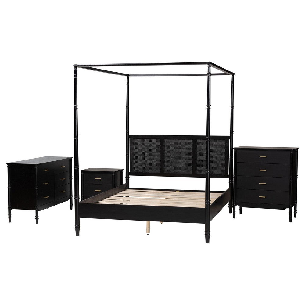 Baxton Studio - Marisela Queen Bedroom Set in Black - Abeni-Black-Queen 4PC Bedroom Set view 2