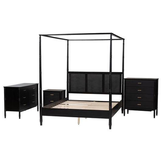 Baxton Studio - Marisela Queen Bedroom Set in Black - Abeni-Black-Queen 4PC Bedroom Set view 2