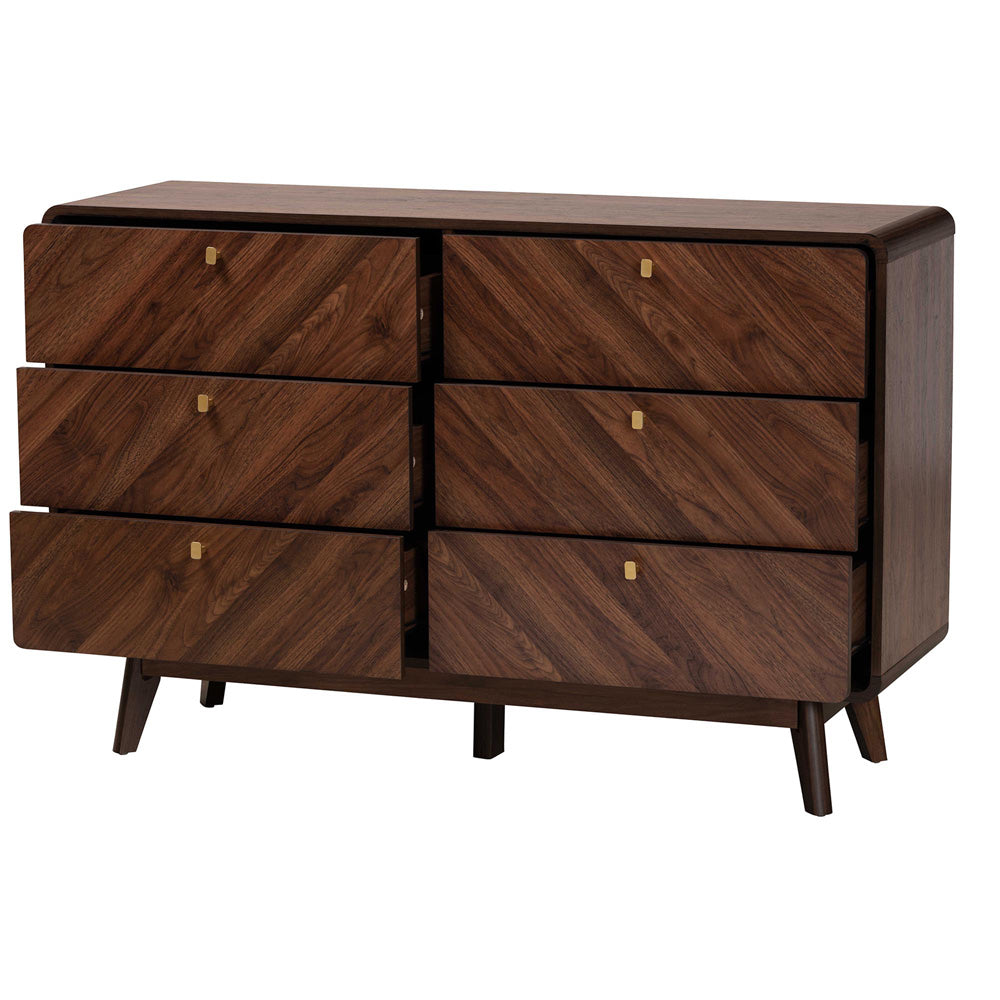 Baxton Studio - Markell Dresser in Walnut Brown/Gold - LV44COD44231WI-CLB-6DW-Dresser view 2