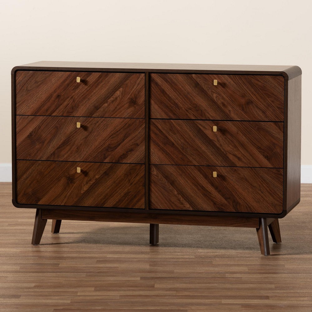 Baxton Studio - Markell Dresser in Walnut Brown/Gold - LV44COD44231WI-CLB-6DW-Dresser view 9