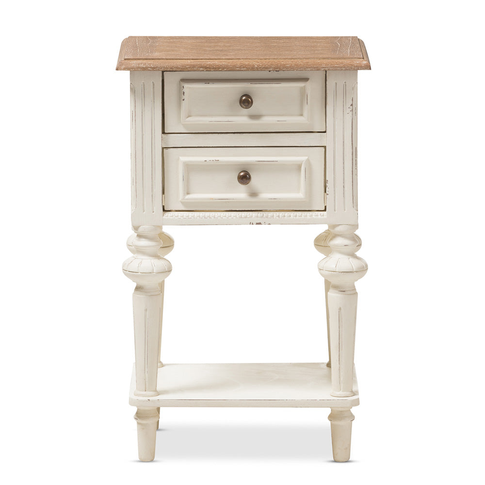 Baxton Studio - Marquetterie Nightstand in White/Natural - PRL8VM(AR)/M B view 2