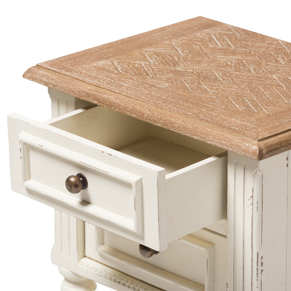 Baxton Studio - Marquetterie Nightstand in White/Natural - PRL8VM(AR)/M B view 5