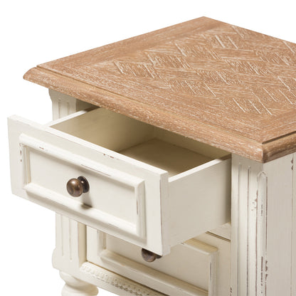 Baxton Studio - Marquetterie Nightstand in White/Natural - PRL8VM(AR)/M B view 5