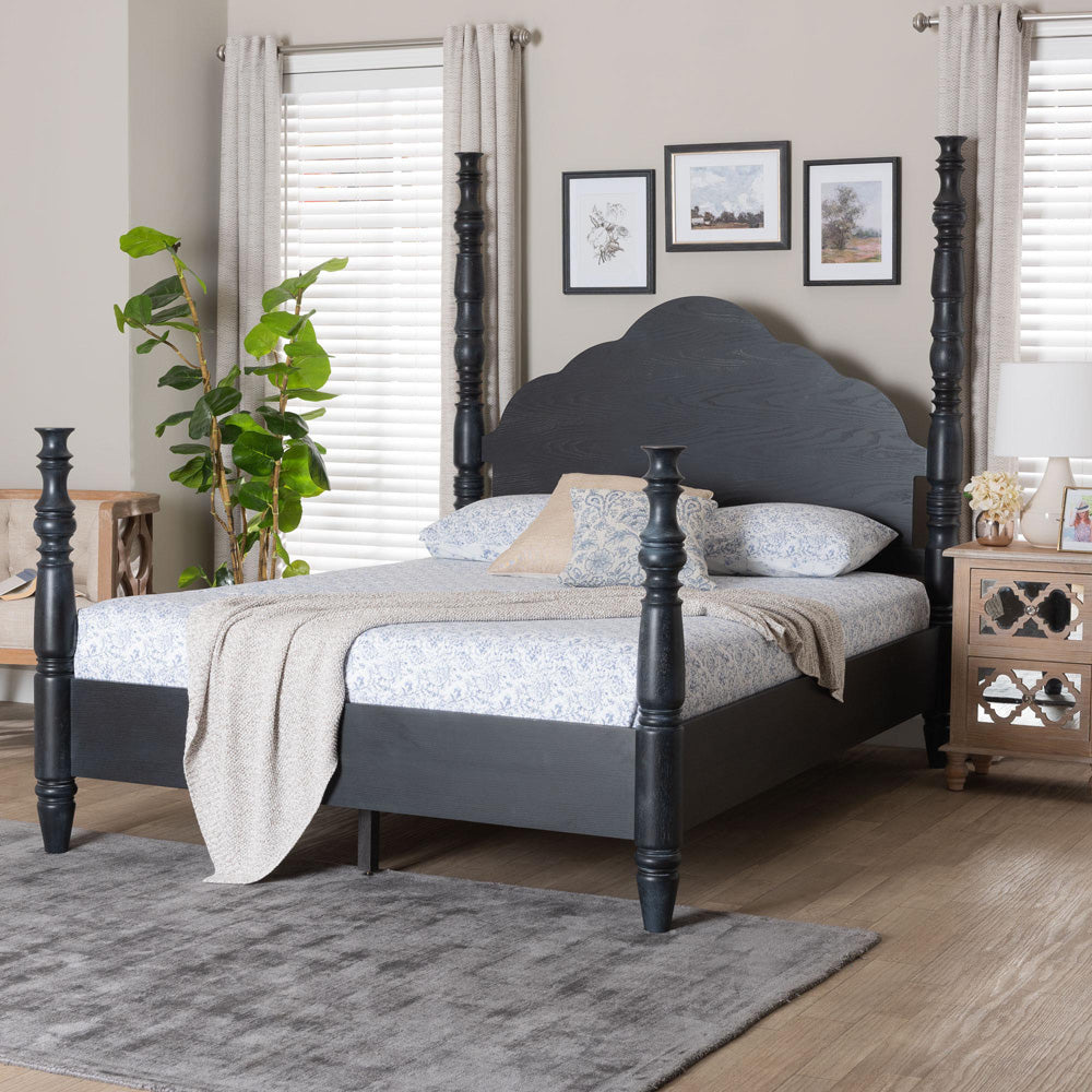 Baxton Studio - MartiNo Queen Size Bed in Black - SW8636-Black-Queen Poster Bed view 7