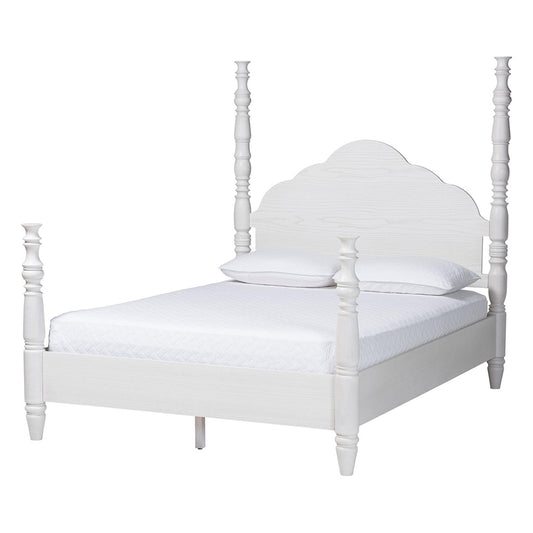 Baxton Studio - MartiNo Queen Size Bed in White - SW8636-White-Queen Poster Bed view 1