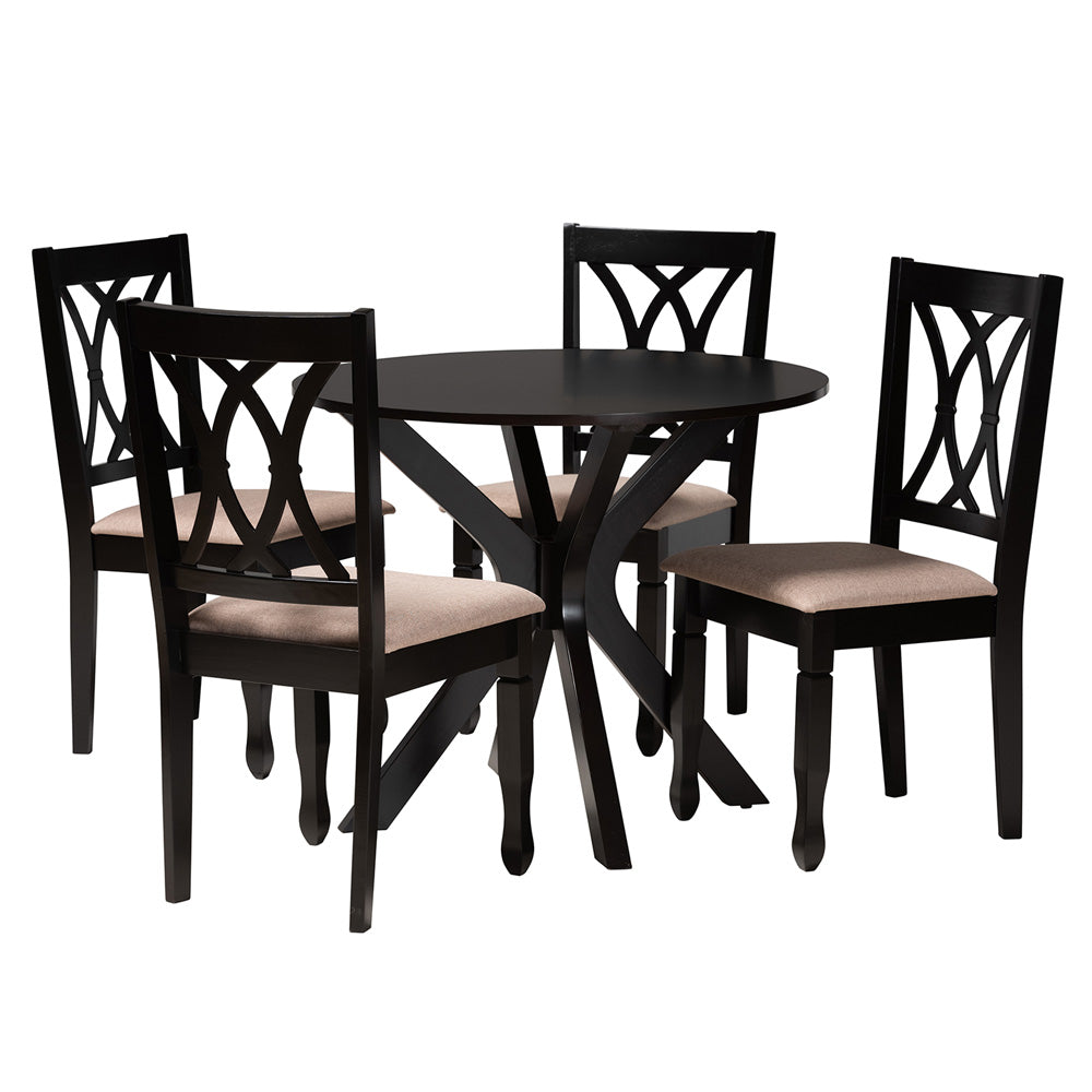 Baxton Studio - Maya Dining Set in Beige/Espresso Brown - Maya-Sand/Dark Brown-5PC Dining Set view 1