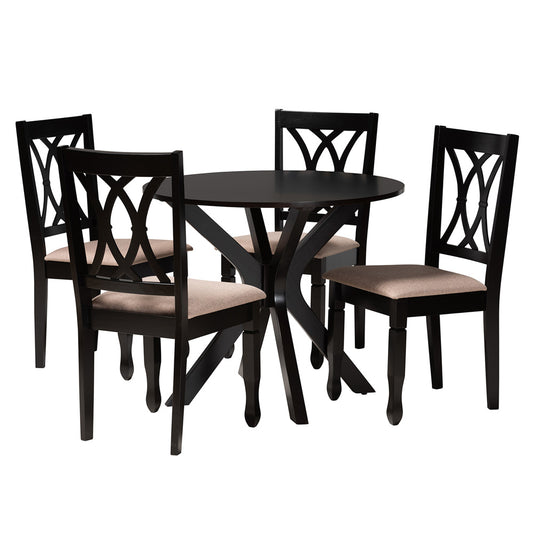 Baxton Studio - Maya Dining Set in Beige/Espresso Brown - Maya-Sand/Dark Brown-5PC Dining Set view 1