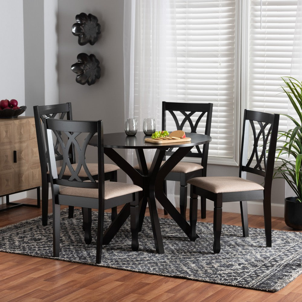 Baxton Studio - Maya Dining Set in Beige/Espresso Brown - Maya-Sand/Dark Brown-5PC Dining Set view 8