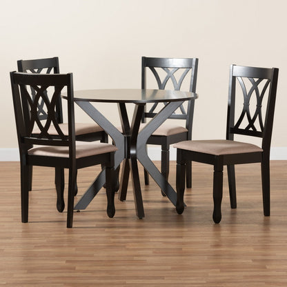 Baxton Studio - Maya Dining Set in Beige/Espresso Brown - Maya-Sand/Dark Brown-5PC Dining Set view 9