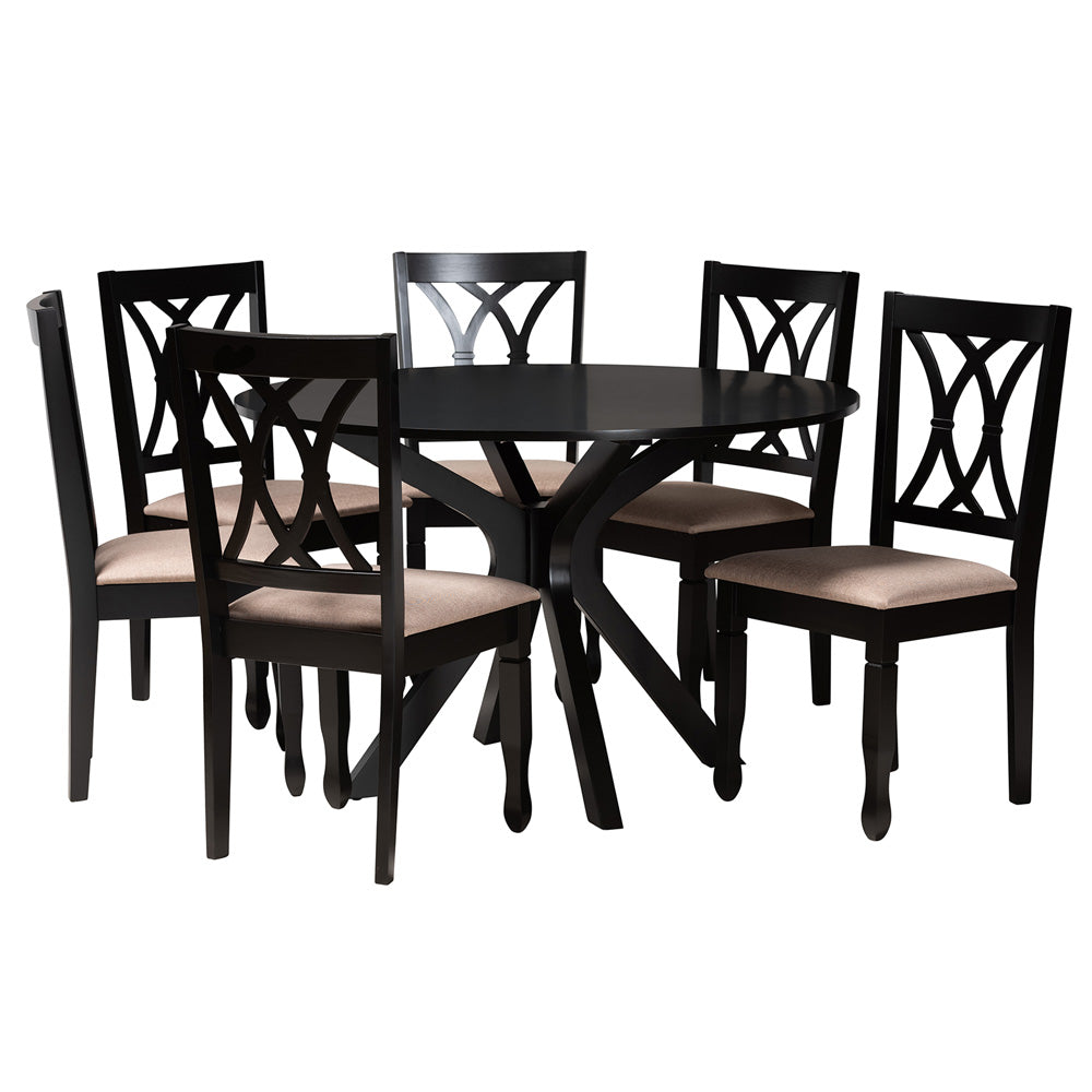 Baxton Studio - Maya Dining Set in Beige/Espresso Brown - Maya-Sand/Dark Brown-7PC Dining Set view 1
