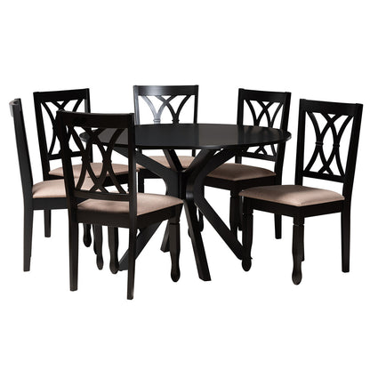 Baxton Studio - Maya Dining Set in Beige/Espresso Brown - Maya-Sand/Dark Brown-7PC Dining Set view 1