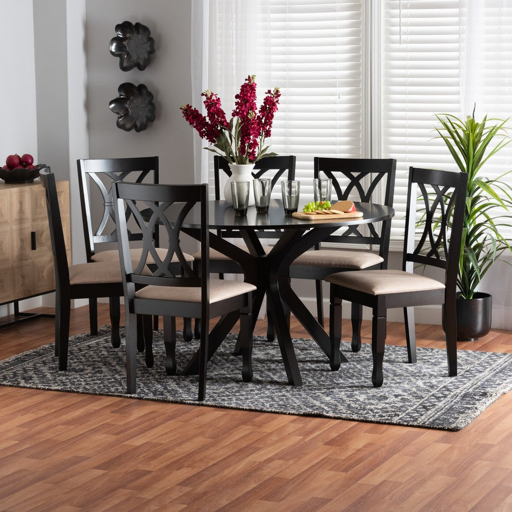 Baxton Studio - Maya Dining Set in Beige/Espresso Brown - Maya-Sand/Dark Brown-7PC Dining Set view 8