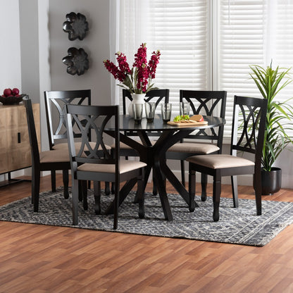 Baxton Studio - Maya Dining Set in Beige/Espresso Brown - Maya-Sand/Dark Brown-7PC Dining Set view 8