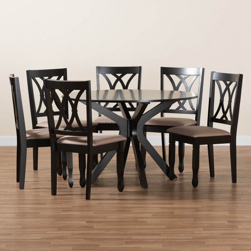 Baxton Studio - Maya Dining Set in Beige/Espresso Brown - Maya-Sand/Dark Brown-7PC Dining Set view 9