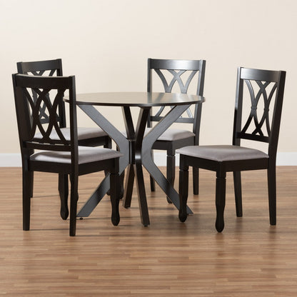 Baxton Studio - Maya Dining Set in Grey/Espresso Brown - Maya-Grey/Dark Brown-5PC Dining Set view 9