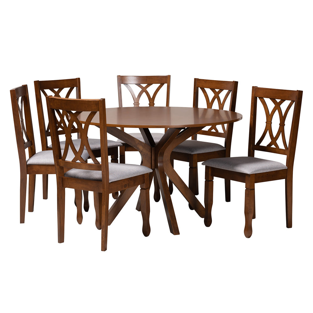 Baxton Studio - Maya Dining Set in Grey/Walnut Brown - Maya-Grey/Walnut-7PC Dining Set view 1
