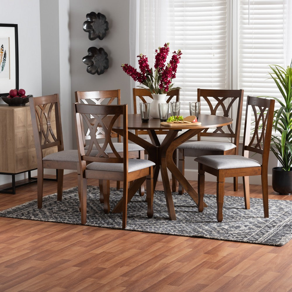 Baxton Studio - Maya Dining Set in Grey/Walnut Brown - Maya-Grey/Walnut-7PC Dining Set view 8