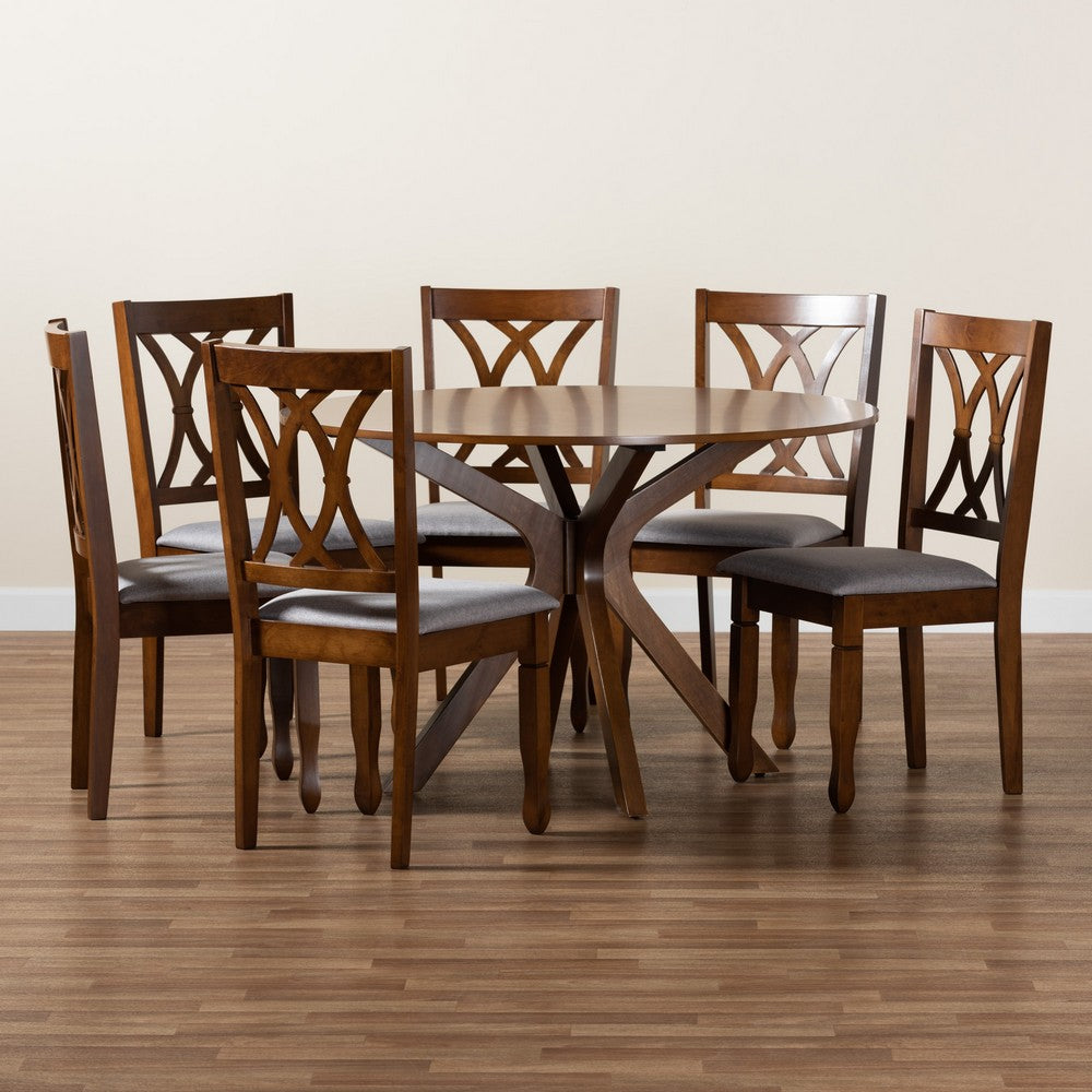 Baxton Studio - Maya Dining Set in Grey/Walnut Brown - Maya-Grey/Walnut-7PC Dining Set view 9