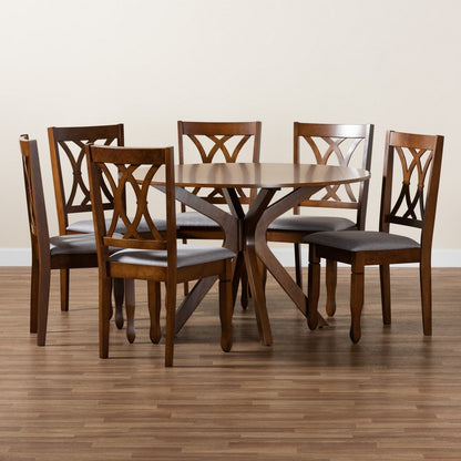 Baxton Studio - Maya Dining Set in Grey/Walnut Brown - Maya-Grey/Walnut-7PC Dining Set view 9