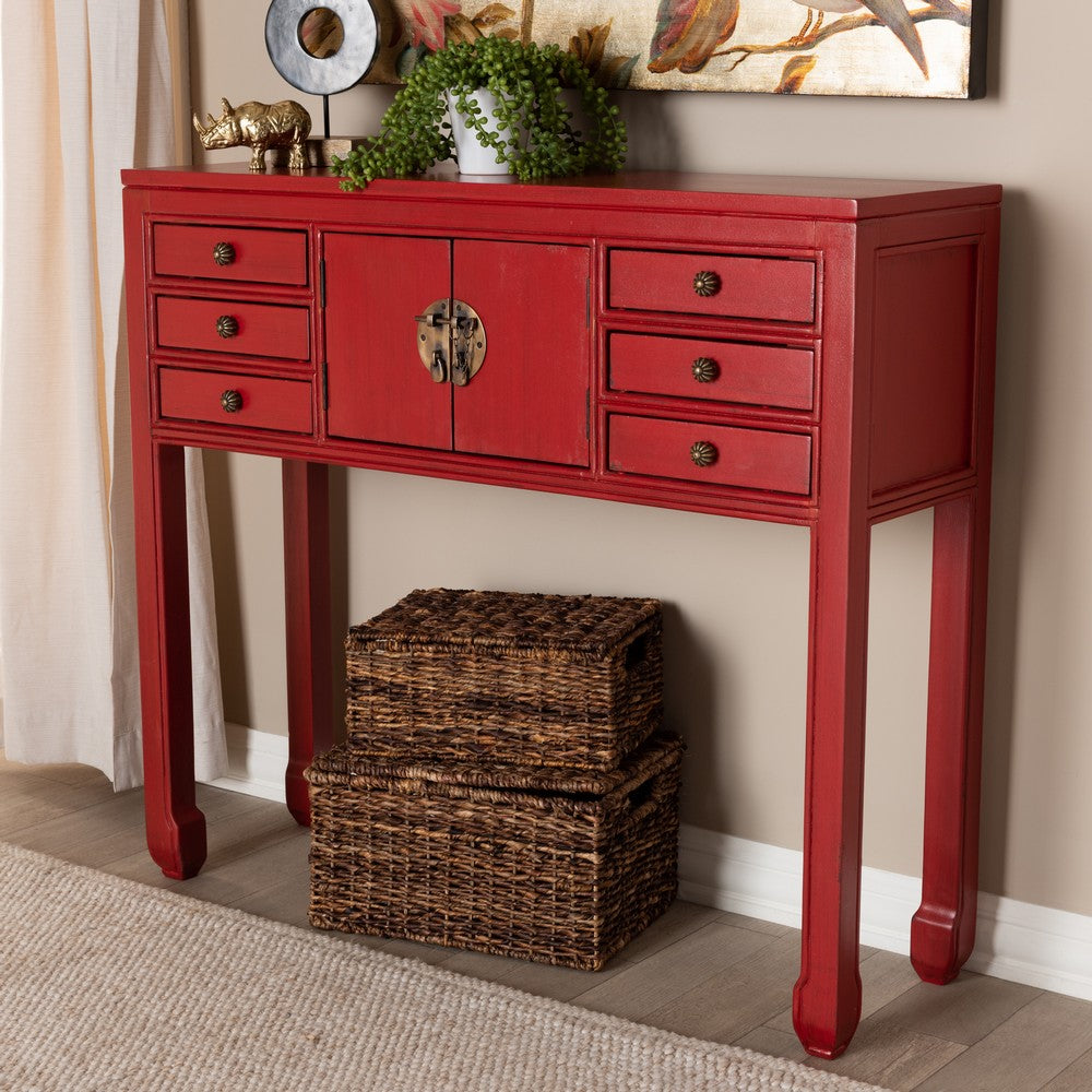 Baxton Studio - Melodie Console Table in Red - MIN22-Red-ST view 8