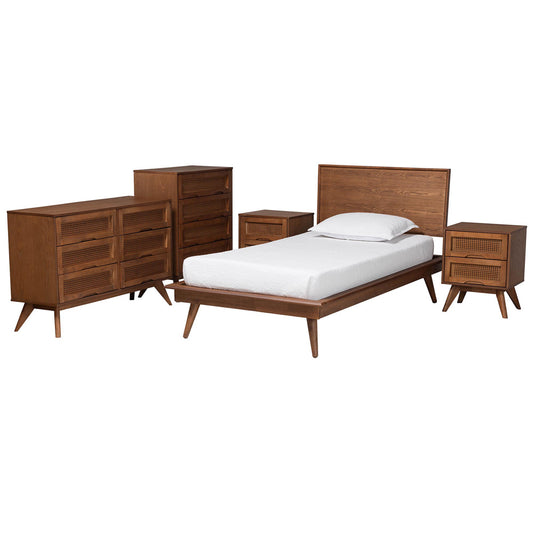Baxton Studio - Melora Twin Bedroom Set in Walnut Brown/Brown - MG0004-Ash Walnut-Twin 5PC Bedroom Set view 1