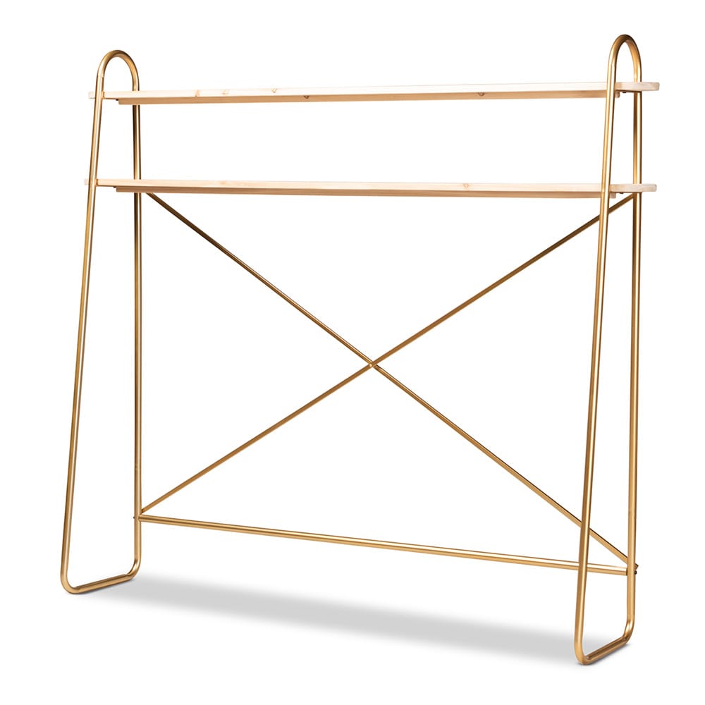 Baxton Studio - Merida Shelving Unit in Natural/Gold - JY-0004-Natural/Gold-Queen Shelf view 1