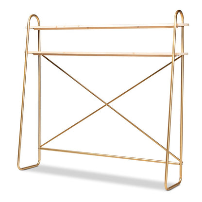 Baxton Studio - Merida Shelving Unit in Natural/Gold - JY-0004-Natural/Gold-Queen Shelf view 1