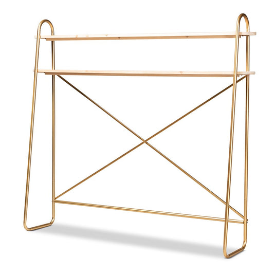 Baxton Studio - Merida Shelving Unit in Natural/Gold - JY-0004-Natural/Gold-Queen Shelf view 1
