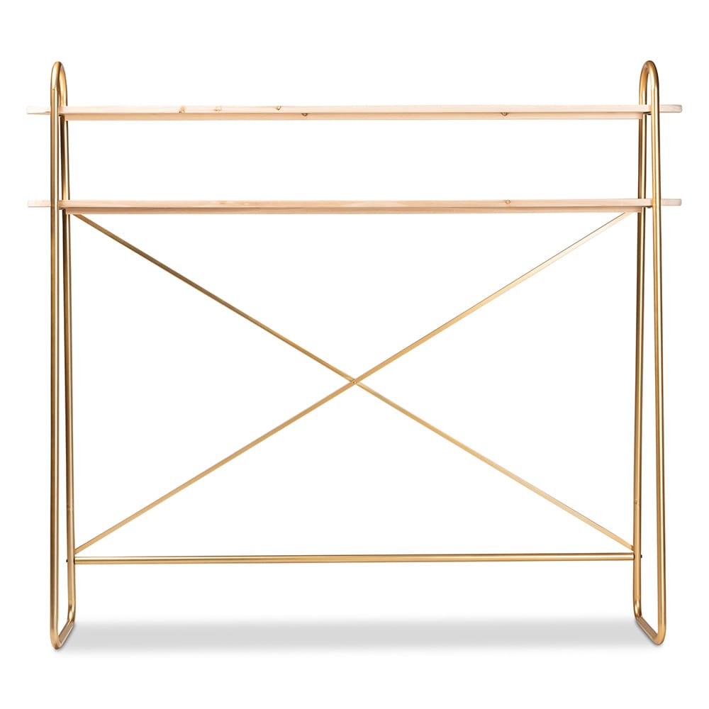 Baxton Studio - Merida Shelving Unit in Natural/Gold - JY-0004-Natural/Gold-Queen Shelf view 2