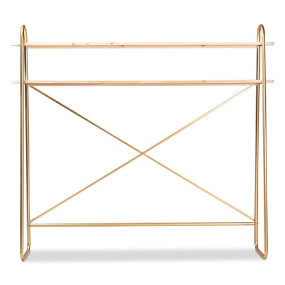 Baxton Studio - Merida Shelving Unit in Natural/Gold - JY-0004-Natural/Gold-Queen Shelf view 2