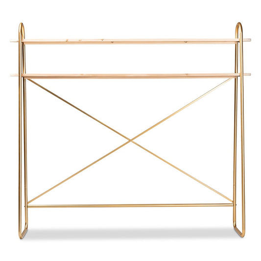 Baxton Studio - Merida Shelving Unit in Natural/Gold - JY-0004-Natural/Gold-Queen Shelf view 2
