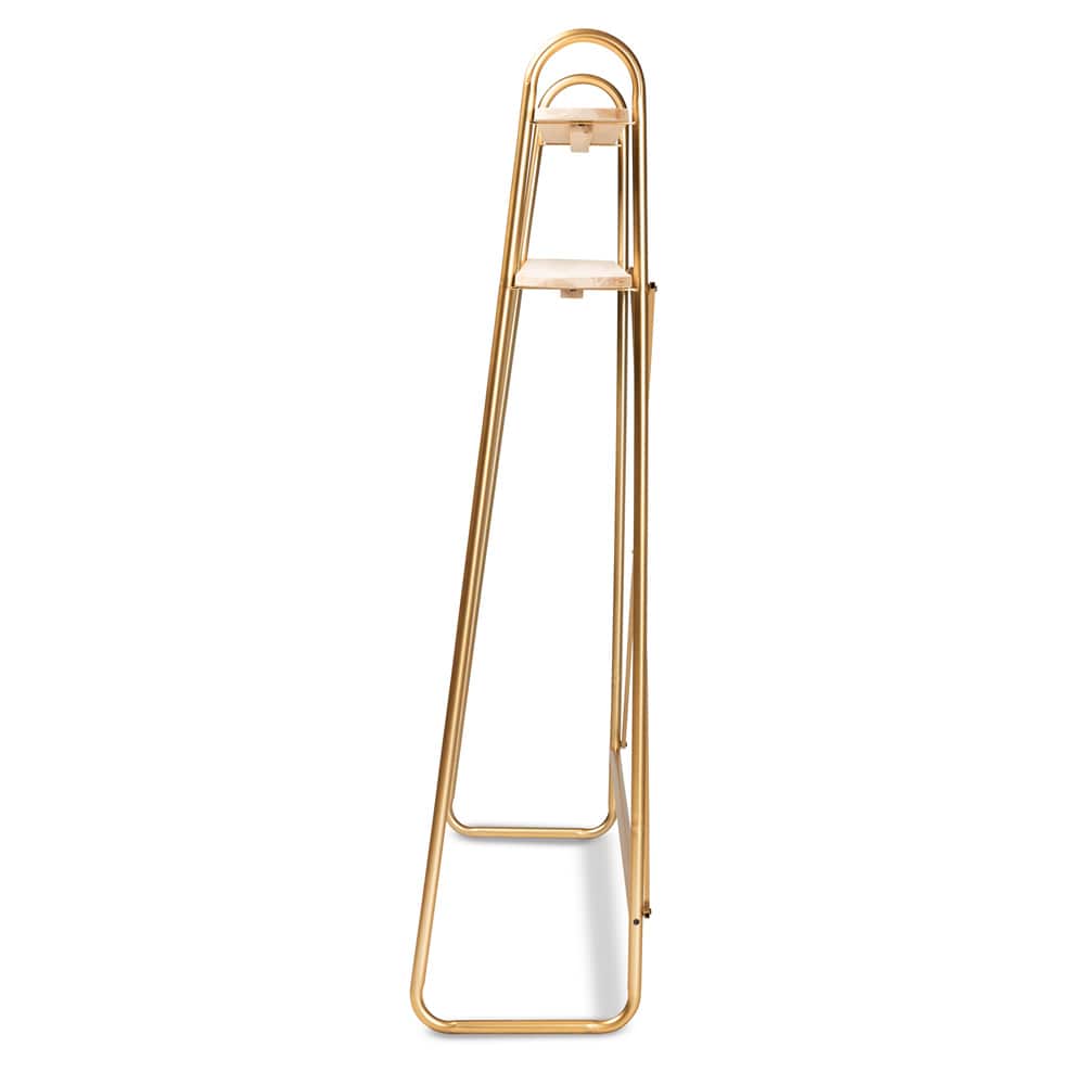 Baxton Studio - Merida Shelving Unit in Natural/Gold - JY-0004-Natural/Gold-Queen Shelf view 3