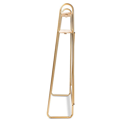 Baxton Studio - Merida Shelving Unit in Natural/Gold - JY-0004-Natural/Gold-Queen Shelf view 3