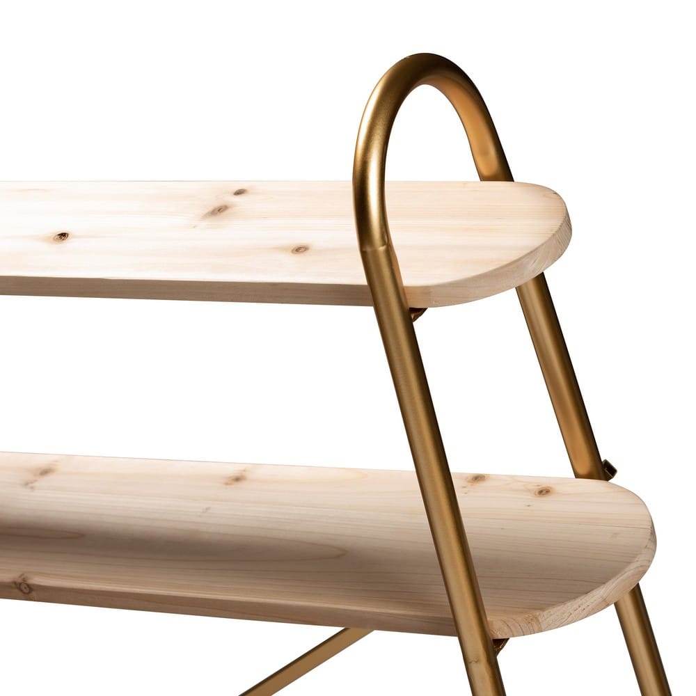 Baxton Studio - Merida Shelving Unit in Natural/Gold - JY-0004-Natural/Gold-Queen Shelf view 4