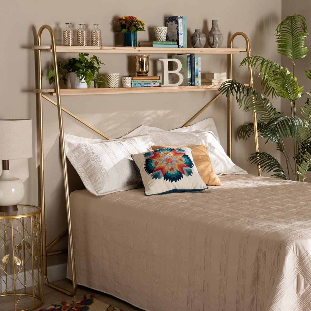 Baxton Studio - Merida Shelving Unit in Natural/Gold - JY-0004-Natural/Gold-Queen Shelf view 6