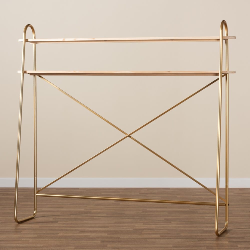 Baxton Studio - Merida Shelving Unit in Natural/Gold - JY-0004-Natural/Gold-Queen Shelf view 7