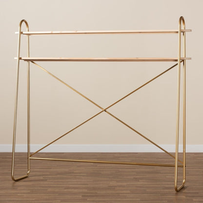 Baxton Studio - Merida Shelving Unit in Natural/Gold - JY-0004-Natural/Gold-Queen Shelf view 7