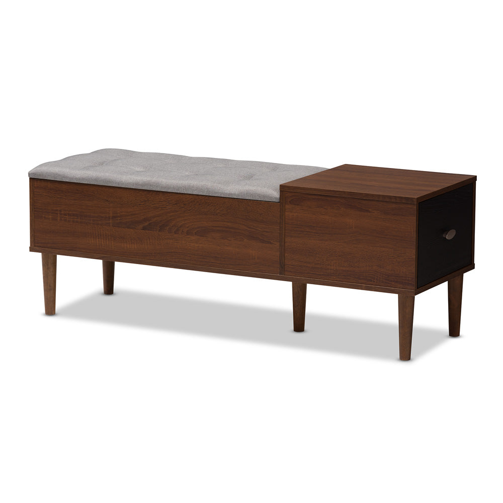 Baxton Studio - Merrick Storage Bench in Light Grey/Walnut Brown - FP-6789-Gray/Oak/Espresso view 1