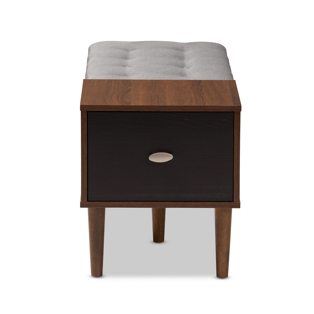 Baxton Studio - Merrick Storage Bench in Light Grey/Walnut Brown - FP-6789-Gray/Oak/Espresso view 4