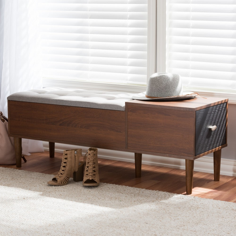 Baxton Studio - Merrick Storage Bench in Light Grey/Walnut Brown - FP-6789-Gray/Oak/Espresso view 9