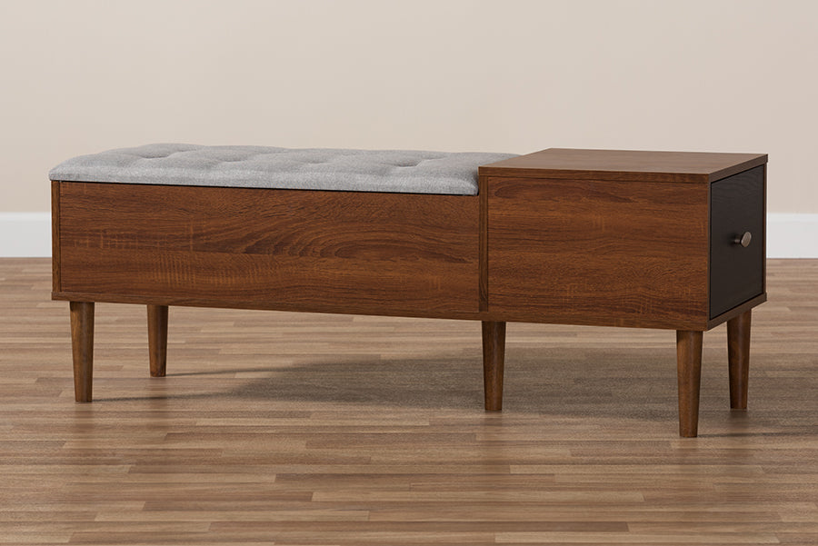 Baxton Studio - Merrick Storage Bench in Light Grey/Walnut Brown - FP-6789-Gray/Oak/Espresso view 10