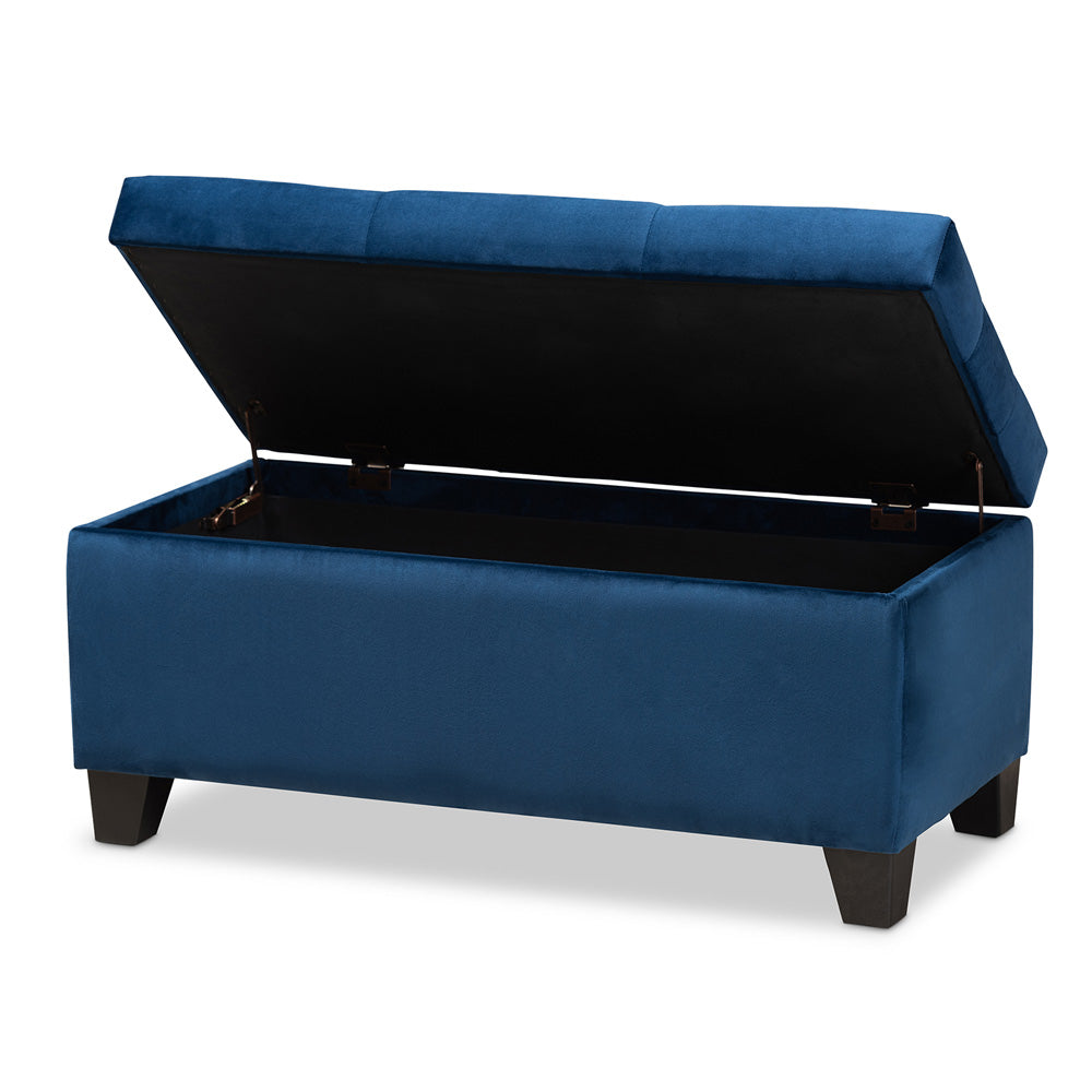 Baxton Studio - Michaela Storage Ottoman in Navy Blue/Black - WS-20091-Navy Blue Velvet-Otto view 2