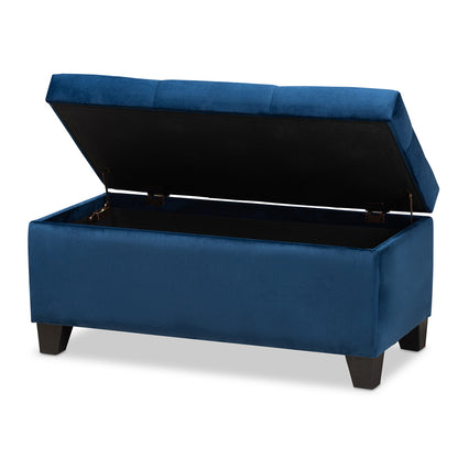 Baxton Studio - Michaela Storage Ottoman in Navy Blue/Black - WS-20091-Navy Blue Velvet-Otto view 2
