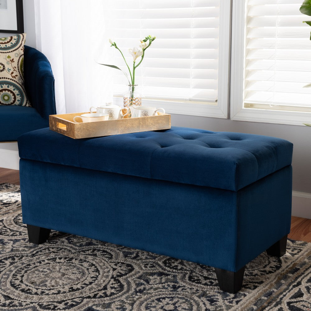 Baxton Studio - Michaela Storage Ottoman in Navy Blue/Black - WS-20091-Navy Blue Velvet-Otto view 7