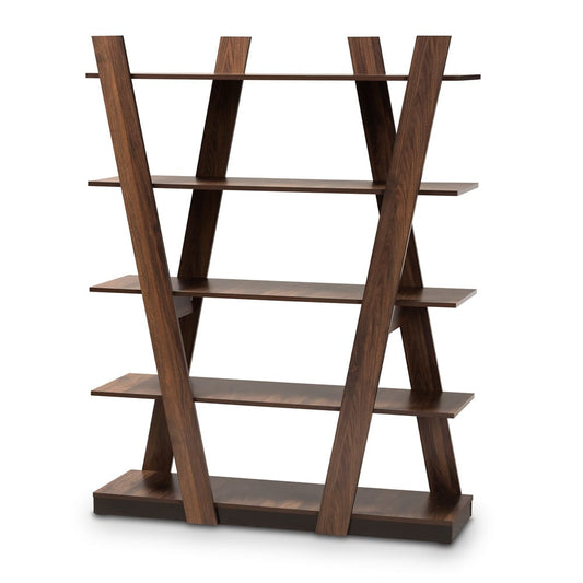 Baxton Studio - Michio Shelving Unit in Walnut - SEDV50140-Columbia-Shelf view 1
