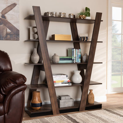 Baxton Studio - Michio Shelving Unit in Walnut - SEDV50140-Columbia-Shelf view 6