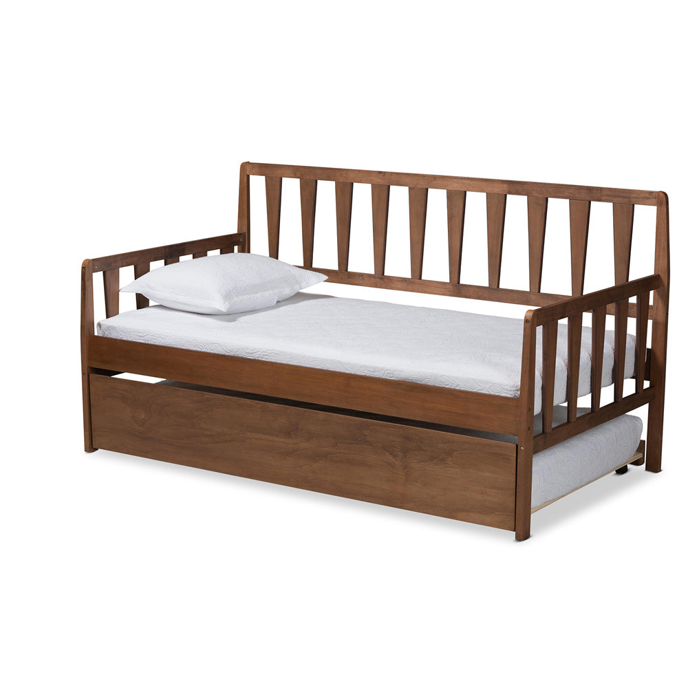 Baxton Studio - Midori Twin Size Daybed with Trundle in Walnut - MG0046-1-Walnut-Daybed with Trundle view 1