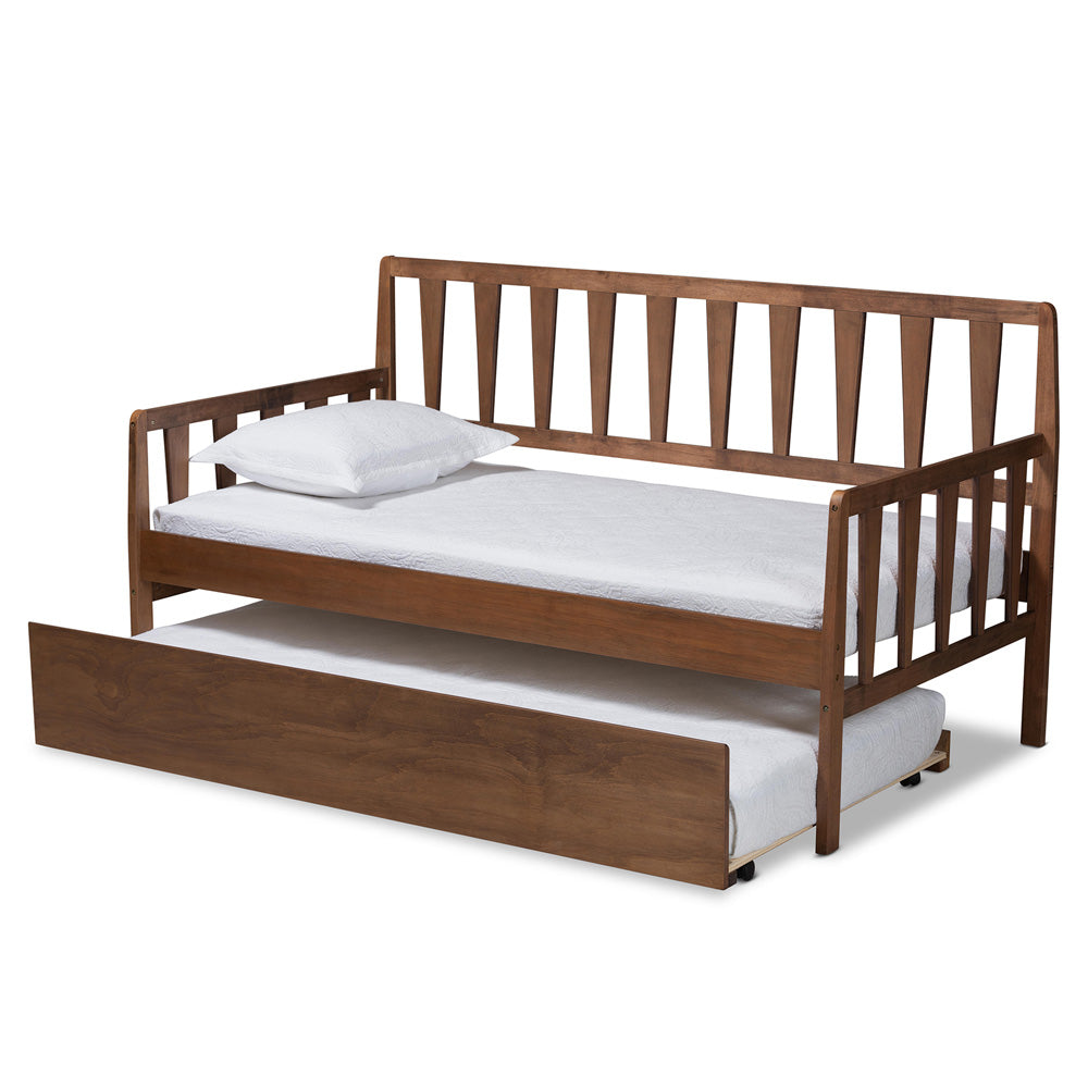 Baxton Studio - Midori Twin Size Daybed with Trundle in Walnut - MG0046-1-Walnut-Daybed with Trundle view 2