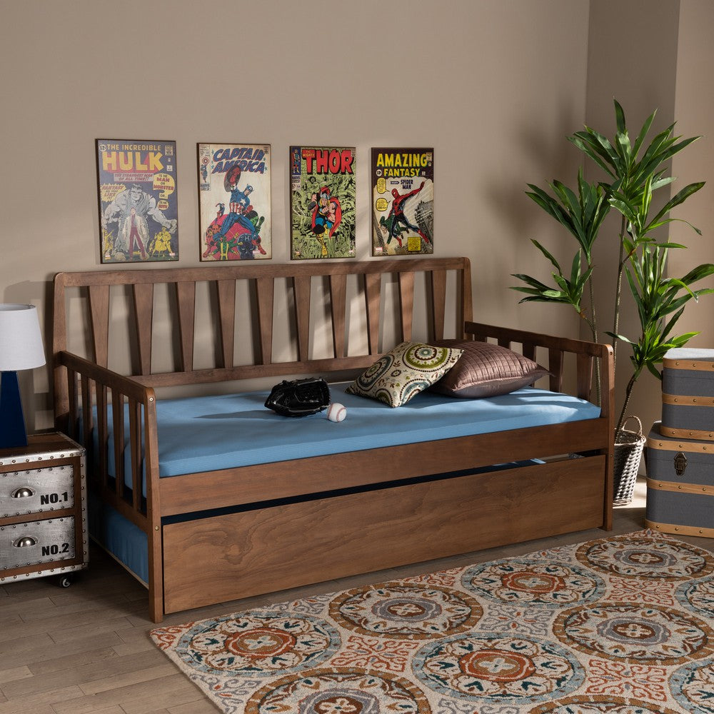 Baxton Studio - Midori Twin Size Daybed with Trundle in Walnut - MG0046-1-Walnut-Daybed with Trundle view 7